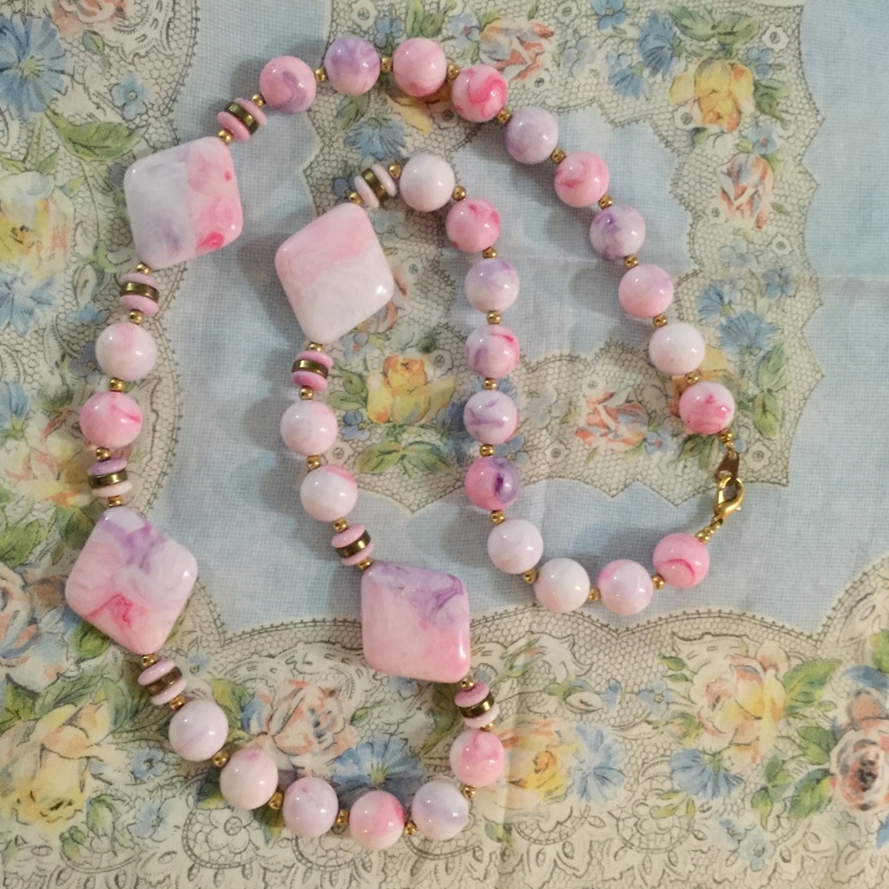 Vintage pink, purple and white vintage necklace